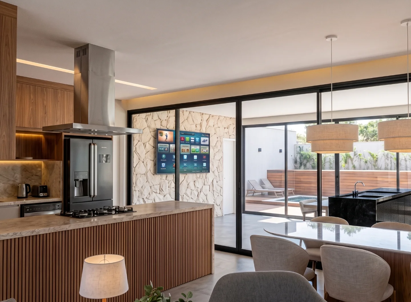 Cozinha e living integrados ao exterior